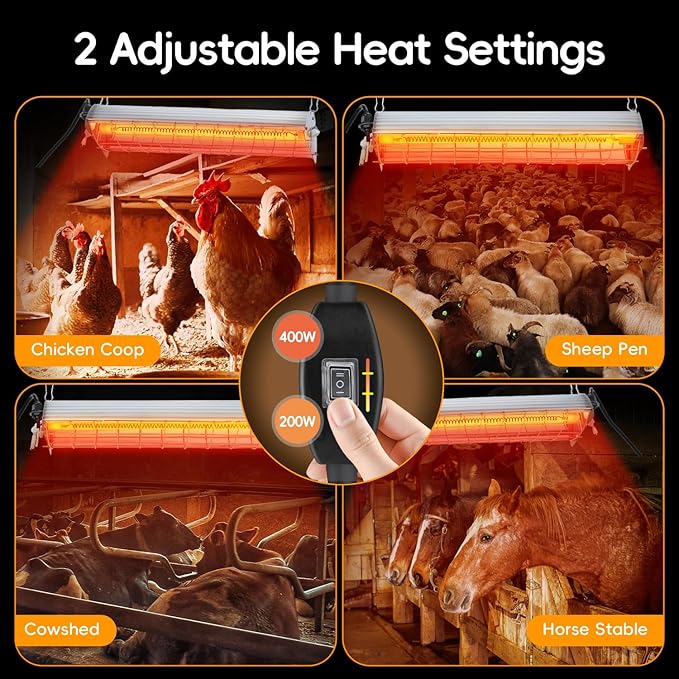 Large Chicken Coop Heater Lamp，400W Carbon Fiber Chicks Brooder Heater Plates with Adjustable Temp & Height,Brooder Heating Lamp for Chicks Coop,Ideal for Up to 60 Chicks, Poultry & Livestock Heating