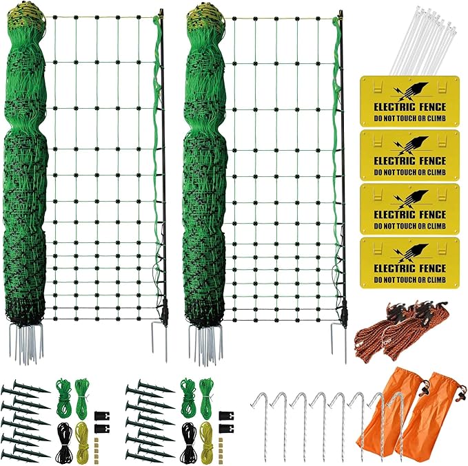 2 Pack Premium Portable Pre-Assembled Poultry Netting Electric Fence 47.3" x 98.5', Green,Utility Portable Mesh for Chickens, Ducks,Geese,Rabbits,Used in Backyards,Farms,and Ranches
