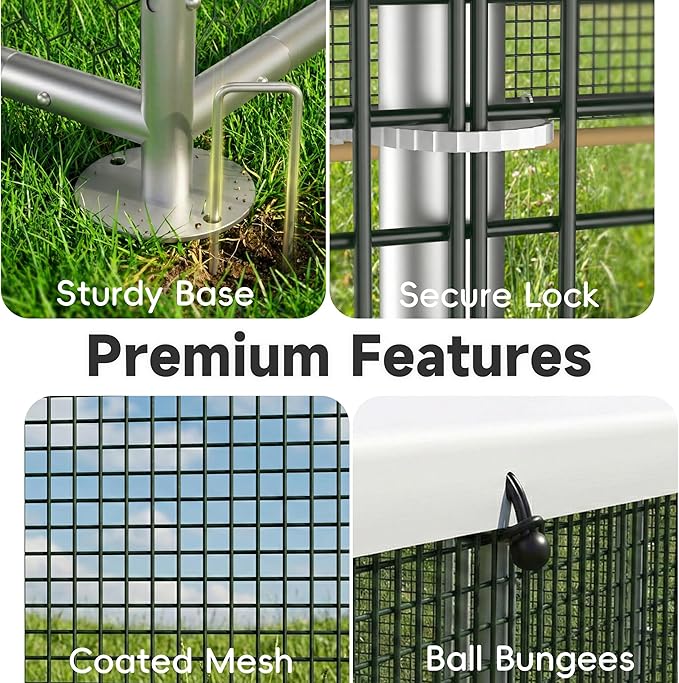 Large Metal Chicken Coop Run with Roosting Perch, Outdoor Poultry Cage with Heavy Duty Wire Mesh and UV-Resistant Cover for Chickens Use, Spire Roof (8.9'W x11.8'L x 6.6'H)