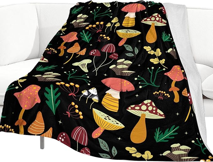 Mushroom Blanket Gifts for Women, Mushroom Throw Easter Blanket Soft Cozy Fleece for Couch Sofa Bed, Cute Cottagecore Decor for Home Bedroom, All Season, 60"x50"