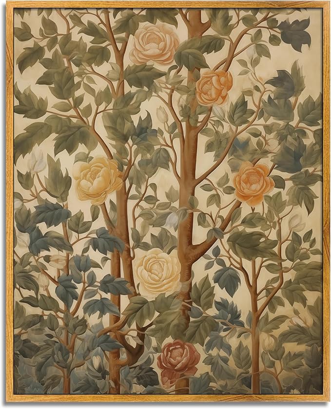 Vintage Flower Canvas Wall Art Floral Botanical Folk Art Retro Grandmillennial Art Prints French Floral Paintings Aesthetic Poster Abstract Rose Bouquet Wall Art for Living Room Wall Decor Framed