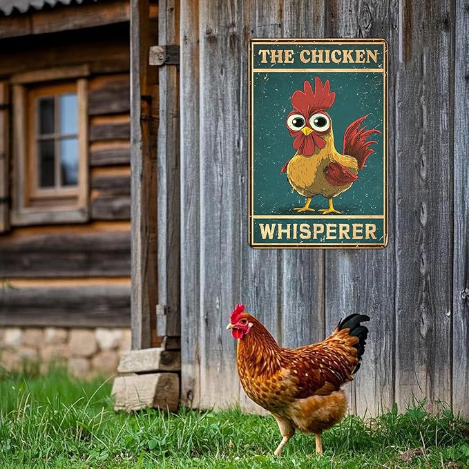 KIYOYO Funny The Chicken Whisperer Metal Sign Vintage Chicken Tin Sign Metal Poster Home Kitchen Farm Coffee Office Country Chicken Coop Poster Wall Decor 12x16 Inch