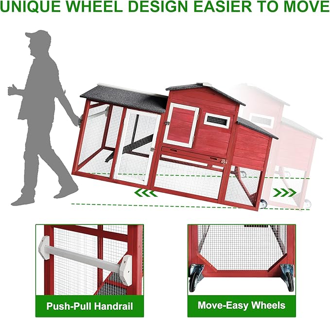 Chicken Coop Outdoor for 2-3 Chickens Hous- Poultry Cage Back Yard Mobile Hen House with Run & Nesting Box
