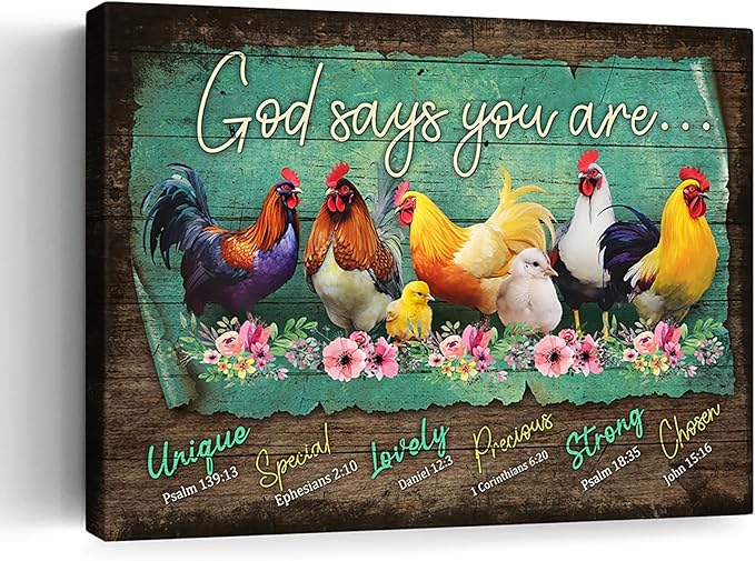Rooster Kitchen Decor Wall Art Farmhouse Chicken Pictures Wall Decor for Kitchen Rustic Country God Says You Are Canvas Prints Framed Artwork Home Decorations For Bathroom Dinning Room 12"X16"