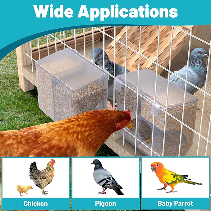 Automatic Chicken Feeder, Hanging Food Dispenser for Chicken Coop, No Waste Feeder with 2 Holes, Coop Accessories for Keep Food Dry & Keep Coop Tidy
