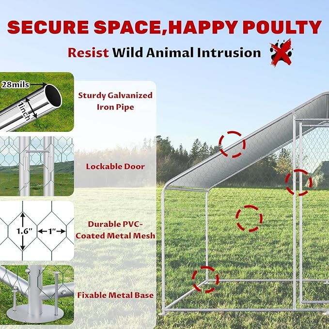 Chicken Coop Walk-in Poultry Cage Chicken Run Pen Rabbit Duck House with Waterproof and Anti-UV Cover for Outdoor Farm Use