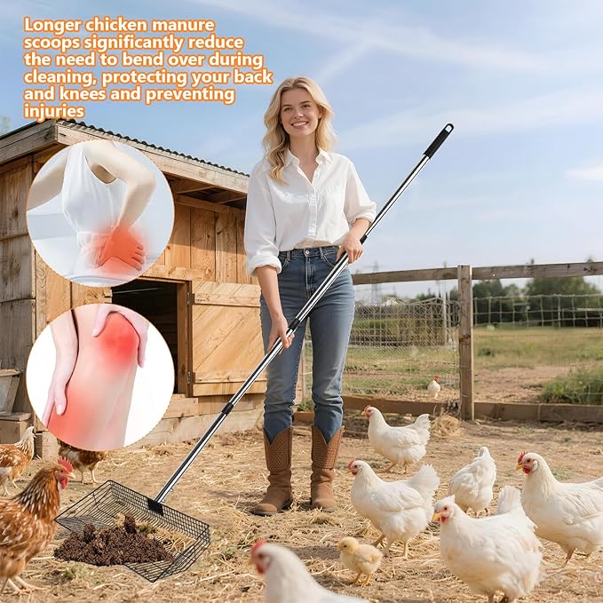 Chicken Poop Scooper for Sand, 15-Inch Large Adjustable Metal Chicken Manure Scoop, Chicken Coop Scooper for Sand Suitable for Chicken Coops, Rabbit Coops, Stables, Gardens, Beaches