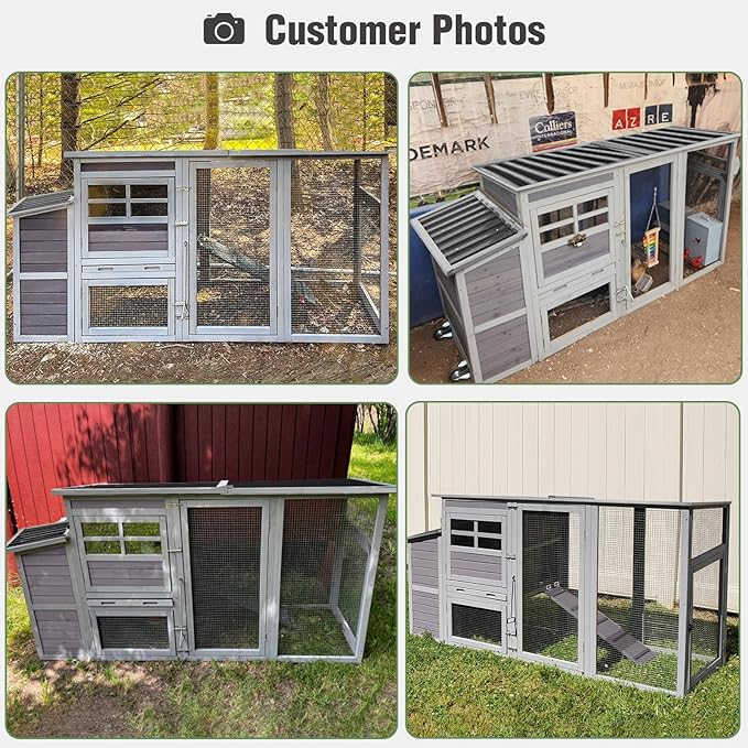 Mobile Chicken Coop with Run, Large Wooden Hen House Poultry Cage with Wheels, Weatherproof Roof, Sectionable Nesting Box, Pull-Out Tray for 3-5 Chickens, 74.9" L x 26" W x 39.4" H (Grey)