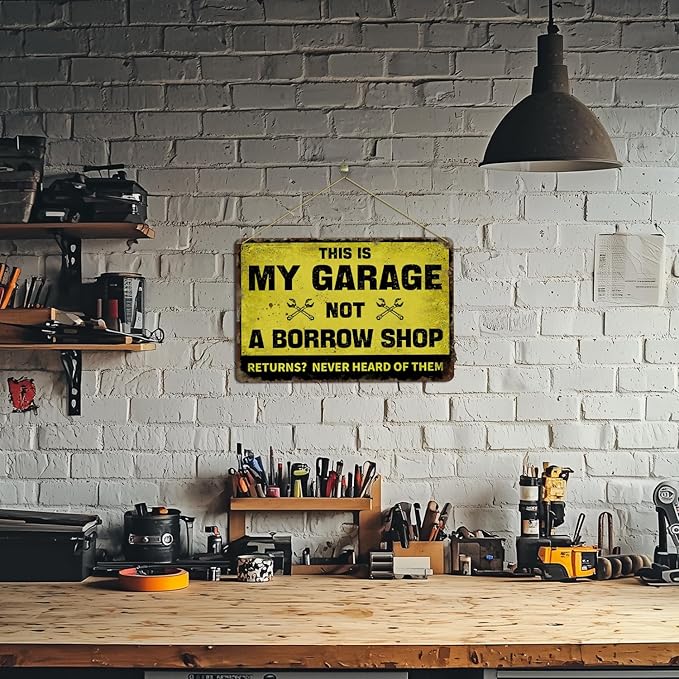 Vintage Garage Metal Wall Sign, Rustic Decor, 12x8 Inches, Retro Tin Sign for Garage, Warehouse, Studio, Antique Style Decorative Iron Plate, Man Cave Gifts,Father`s day gifts