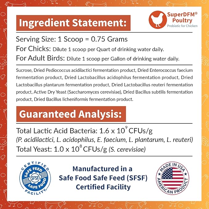 SuperDFM Poultry - All-Natural Probiotics for Chickens, Ducks, Quails & More - Poultry Supplements for Digestive & Immune Support - Makes 120 Gallons - 4.7oz (135g)