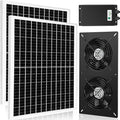 Solar 2 Fan Kit with 66.6 Wh Battery Backup, 50W Solar Panel Powered Rechargeable Weatherproof Fans for Chicken Coop, Greenhouse & Shed