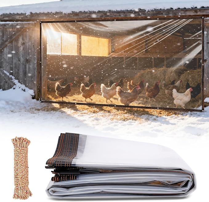 7 x 13 FT Chicken Coop Cover for Winter, Waterproof Chicken Run Tarp with Rope, Anti-Tear Chicken Coop Insulation Windproof Winterizing Cover for Porch Patio Poultry Cage