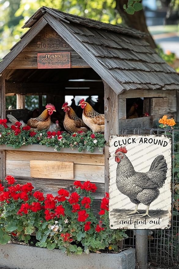 Cluck Around And Find Out Chicken Tin Sign For Chicken Coop Home Yard Outdoor Chickens Plaque Wall Decor Art 16x12 Inch