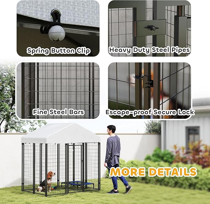 PawHut Outdoor Dog Kennel with Roof, 6' x 4' x 6' Heavy Duty Welded Wire Dog Playpen Enclosure with Escape-Proof Lock, UV-Resistant & Waterproof Cover, for Medium Dogs, Chickens, Ducks, Silver