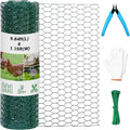 Chicken Wire for Floral Arrangements,13.78 x 118 Inch Lightweight Galvanised Hexagonal floral Chicken Wire Green Florist Wire for Garden Poultry Netting for Garden Protection with Wire Ties and Pliers
