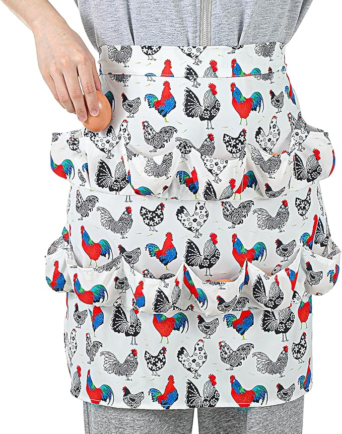 Egg Collecting Apron, Durable Canvas Chicken Egg Apron with 15 Deep Pockets, Elastic Closures and Hook Fresh Eggs Collecting for Chicken Duck Goose Eggs