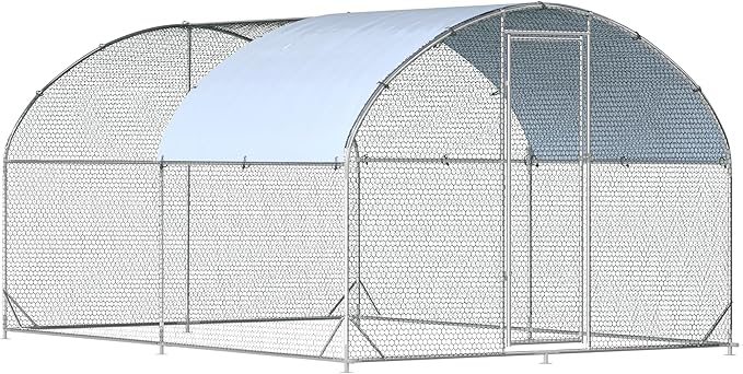 Large Metal Chicken Coop, Walk-in Poultry Cage Galvanized Hen Playpen House Dome Shaped Coop with Waterproof and Anti-Ultraviolet Cover and Lockable Door for Outdoor, Backyard Farm (12.5’ L x 9.2’ W)