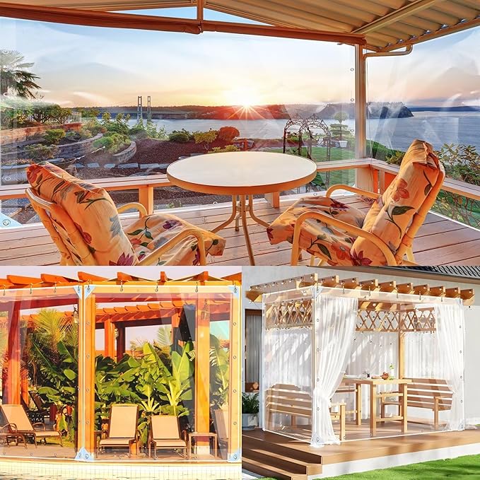 Clear Tarp 5ft x 6ft Clear Tarps Heavy Duty Water Resistant,14Mil Thickened Transparent Tear Resistant PVC Vinyl Tarpaulin Enclosurewith Grommets Reinforced Edges for Patio