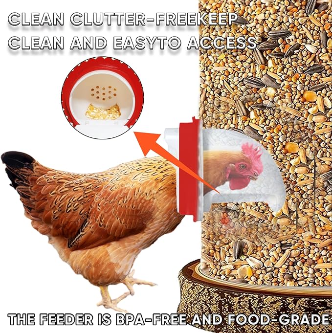 Chicken Feeders No Waste, Rain-Proof Rodent Proof Automatic Chicken Feeder Port kit, Gravity Feeder with Lid has 6 Ports -1 Hole Saw Suitable for Buckets, Barrels, Bins, Troughs (White-6pcs)