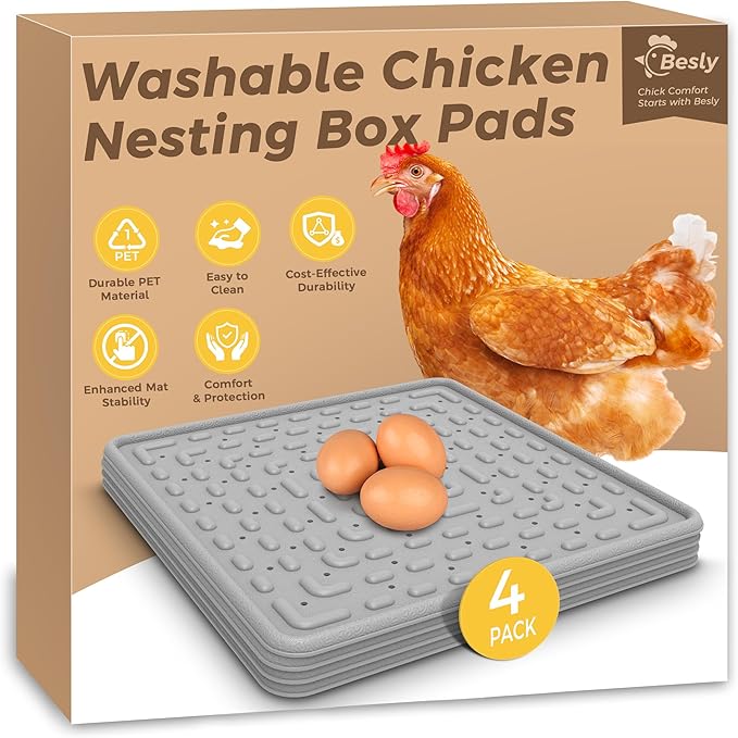 Washable & Reusable Nesting Pads for Chicken Coop - 4Pcs Chicken Nest Mats - Durable 12"x 12" Plastic Nest Box Pads for Egg Laying Hens (Soft, Easy Clean, Premium)