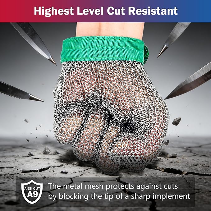 RETON-PEE Chainmail Gloves for Cutting,Work Gloves Men Cut Resistant Gloves Food Grade Stainless Steel Mesh Metal Knife