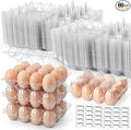 LOVEINUSA 60 Pack 12-Count Clear Plastic Egg Cartons with 60 Date Labels, Reusable PET Dozen Egg Holders for Medium Chicken Eggs, Clamshell Cartons for Farm, Home Fridge & Market Display