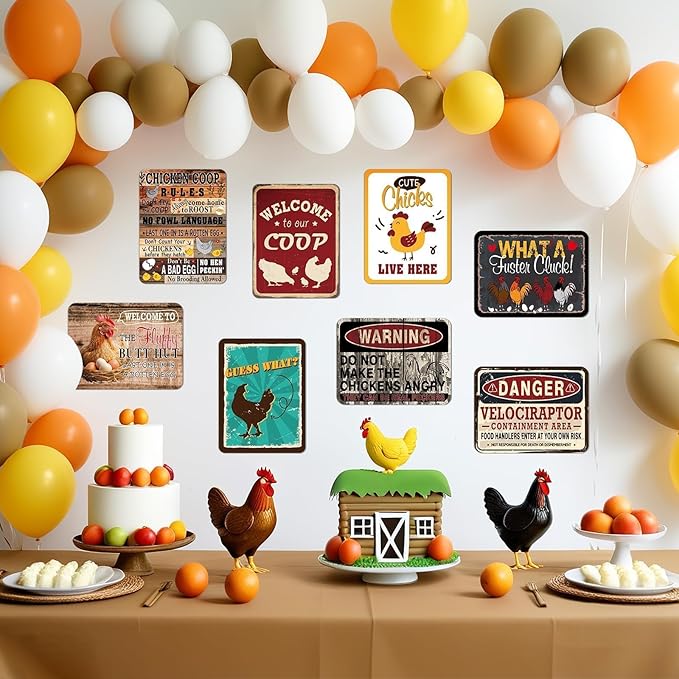 WERNNSAl Chicken Party Decorations - 9PCS Chicken Birthday Party Supplies for Kids Adults Funny Farm Chicken Coop Sign Gift Posters for Door Yard Garden Wall Decor