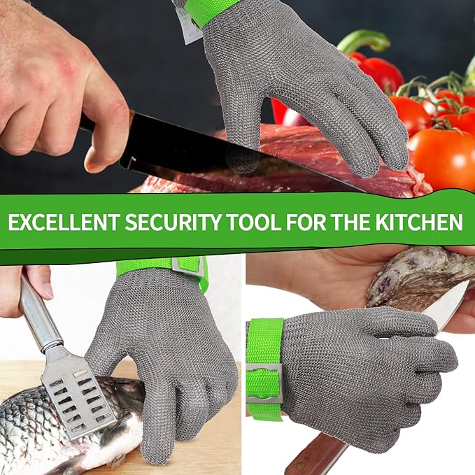 Level 9 Cut Resistant Kitchen Glove,Food Grade,Machine Washable,Stainless Stell Wire Metal Mesh Safety Work Glove for Mandolin,Meat Cutting,Oyster Shucking,and Wood Working (Medium)