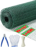 TOYPOPOR Chicken Wire, 16''x 600''/49ft Mesh Roll for Floral Arrangements, Anti-Rust PVC Coated Garden Netting, Rabbit Animal Fence with Cutting Plier, Gloves and Ties for DYI Crafts, Poultry, Garden