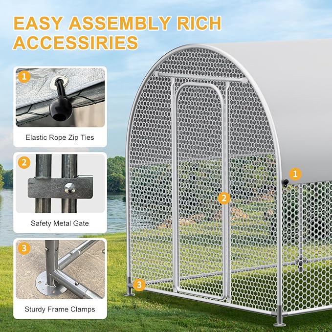 Large Metal Chicken Coop, Walk-in Chicken Run for Yard with Waterproof UV Cover, Rounded-Top Poultry Cage for Quails, Ducks, Geese and Rabbits, 9.8 x 6.6 x 6.8 ft