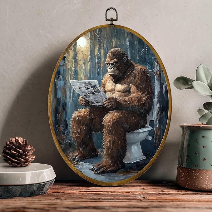 zewepri Funny Sasquatch Canvas Wall Art Print, Forest Painting Artwork on High-Density Canvas with Pre-Installed Hook, 8.6 x 11.4 Inch Wall Decor for Bedroom, Living Room, Study, Gift for Art Lovers