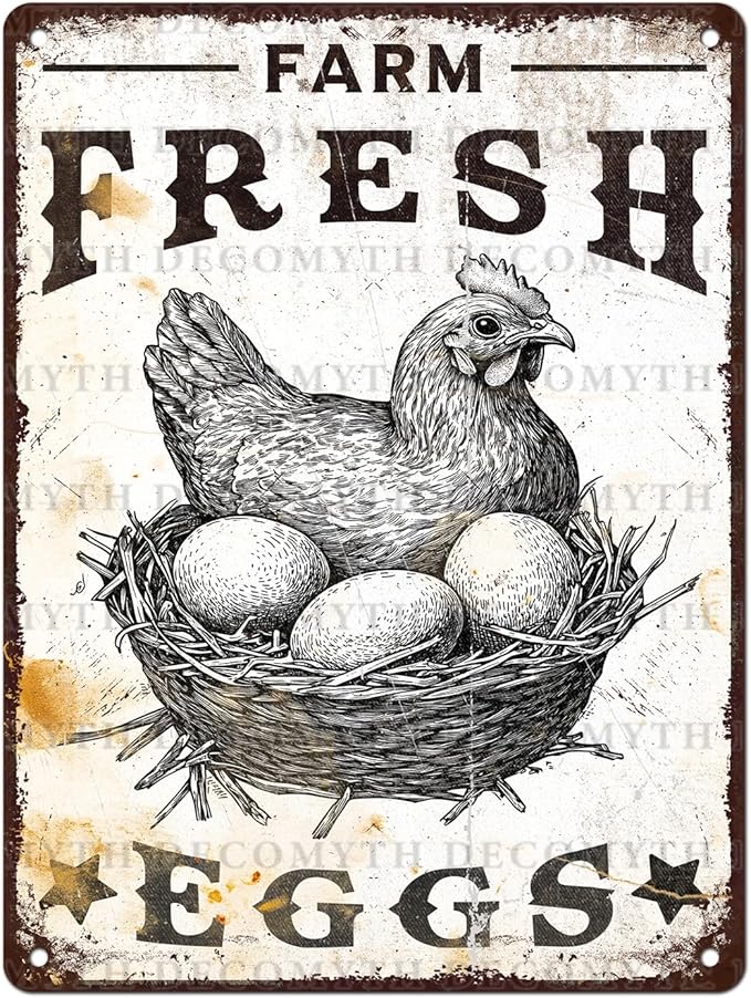 Vintage Chicken Coop Tin Sign Farm Fresh Eggs Retro Chicken Hen Rooster Metal Poster Funny Pet Lovers Wall Art Accessories for Coop Shop Bar Farmhouse Garden Plaque Farm 12 * 16inch