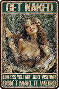 Mermaid Metal Sign Vintage Mermaid Bathroom Wall Art Decor Get Naked Unless You Are Just Visiting Don't Make It Weird Bathroom Accessories Tin Poster Home Toilet Cafe Office Decor 12x8 Inch