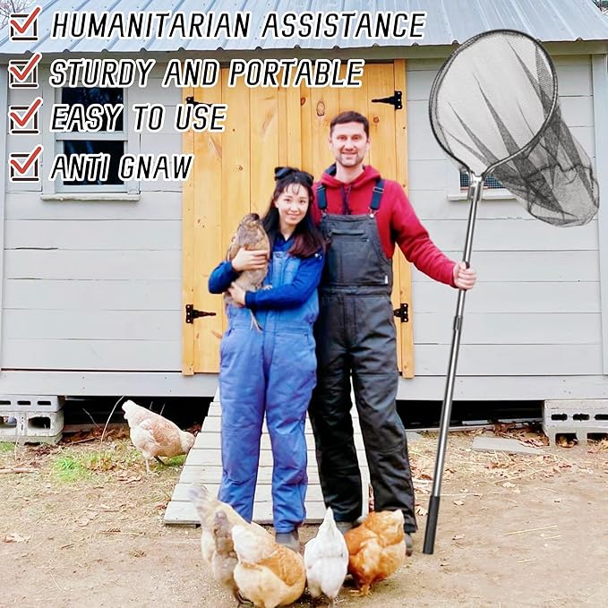Catch Net - Small Animal Catcher for Chicken, Duck, Goose, Fish, Cat, Bird, Raccoon, Dog and Others (43"-78" Handle with 20" Net Opening)