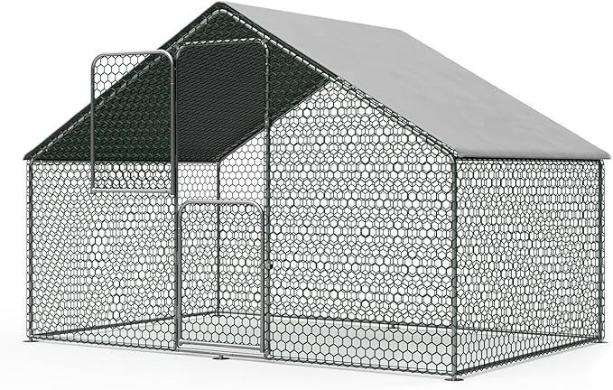 UDPATIO 2 PCS Large Walk in Chicken Coop Run House, Heavy Duty Metal Outdoor Enclosure w/Cover for 10-15 Chickens, Ducks, Rabbits - Predator Proof Poultry Pen Habitat Hutch