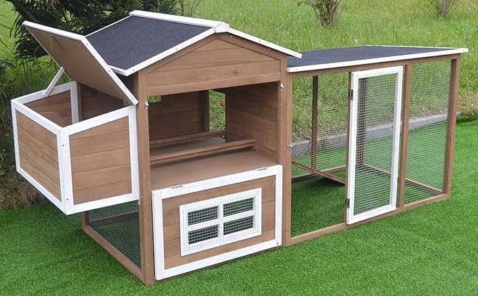 Large 87" Wood Chicken Coop Backyard Hen House 4-6 Chickens Nesting Box & Run