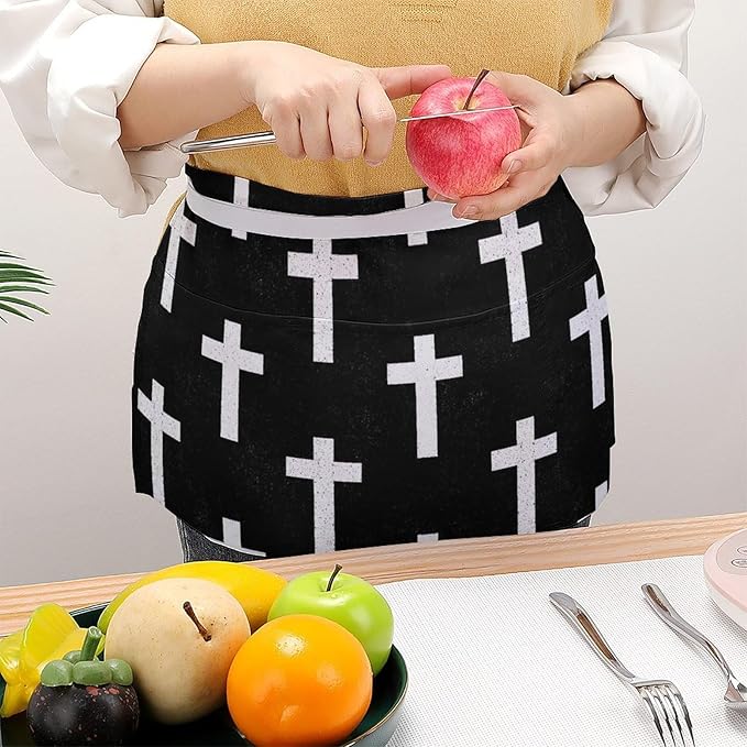 Unisex Apron for Cooking Server Waitress Half Waist Apron with 3 Pockets