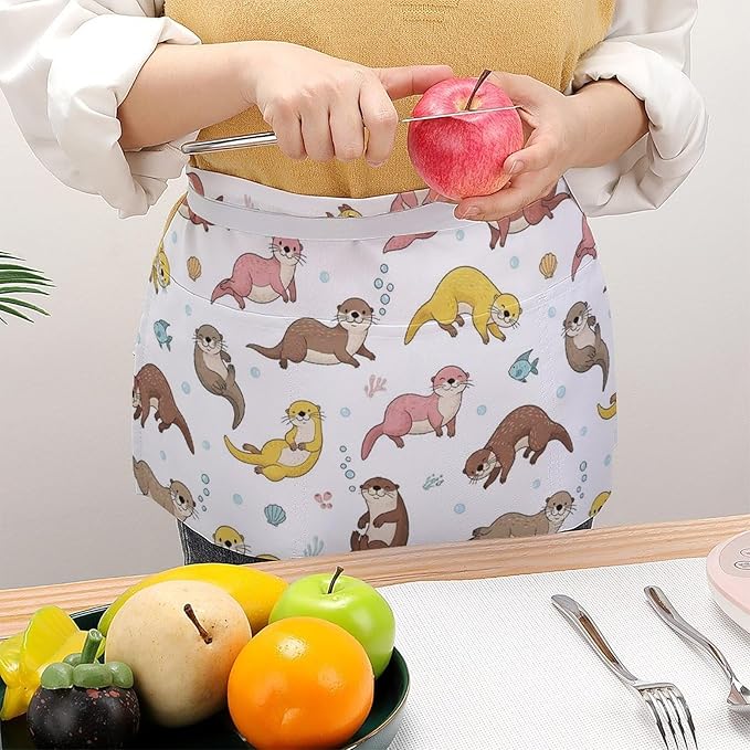 Half Apron with 3 Pockets Chef Cooking Kitchen Restaurant Aprons for Women Men