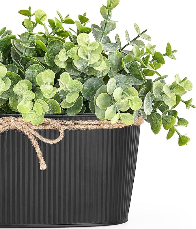 Dahey Artificial Eucalyptus Faux Plants Indoor for Farmhouse Home Decor Fake Potted Plants in Rustic Rectangular Pots Table Centerpiece for Bathroom Laundry Living Room Greenery Decor, Black