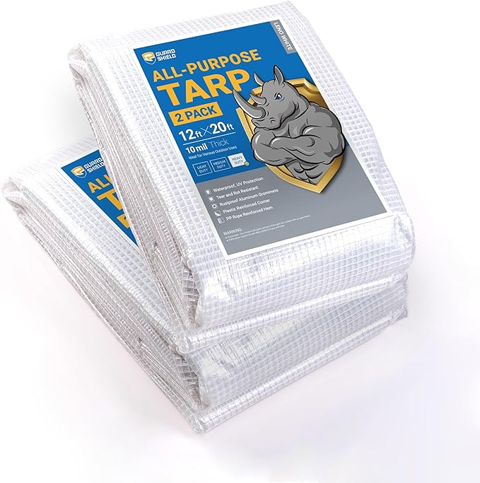GUARD SHIELD Clear White Tarp Heavy Duty 12x20 Feet Waterproof for Greenhouse Outdoor Garden Poly Cover UV Resistant 3x3 Weave 10mil (2-Pack)
