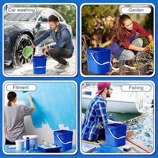 Mumufy 5 Pcs 3.5 Gallon Square Food Grade Bucket with Lid Square Bucket Pail Plastic Handles for Long Term Food Storage, Camping, Fishing, Home Organization Easy Stack and Store (Blue)