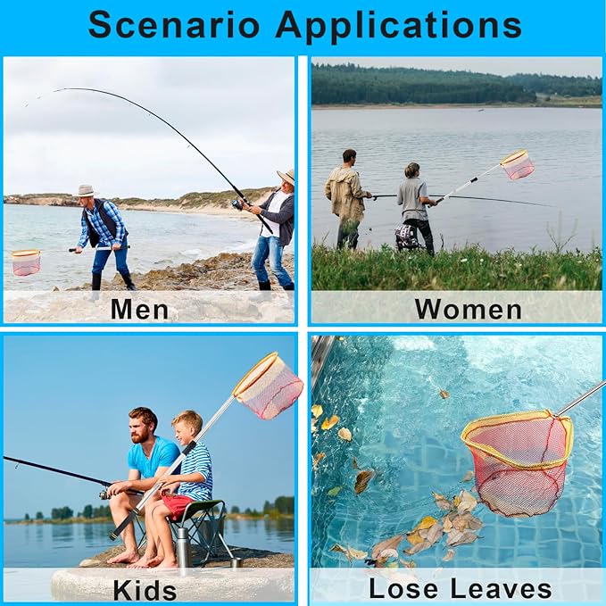 Fishing Landing Net, Fishing Net with Handle for Fishing with Splicing Extension Pole Handle Sturdy Stainless Steel Tubes Comfortable Sponge Handle, yellow