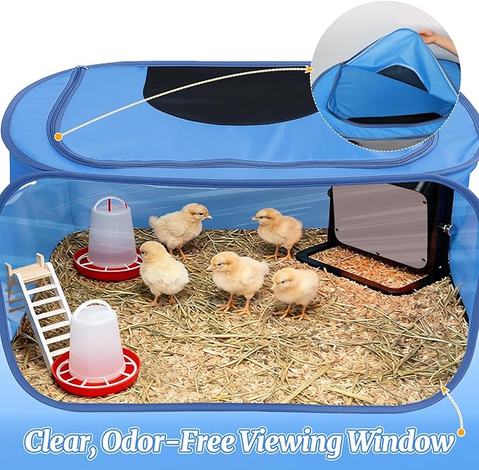 Chicken Brooder Box for Chicks, Pop Up Chick Brooder Kit with Clear Window, Waterproof Mat & Storage Bag, Square Indoor Outdoor Baby Chicken Starter Kit