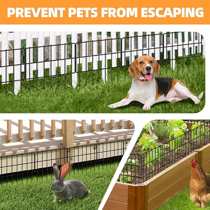 KYATE Garden Fence Animal Barrier, 30 Panels No Dig Fence 42.5ft(L) x13in(H), Rustproof Metal Defense Border, Dogs Rabbits Blocker Fence for Outdoor Yard & Patio