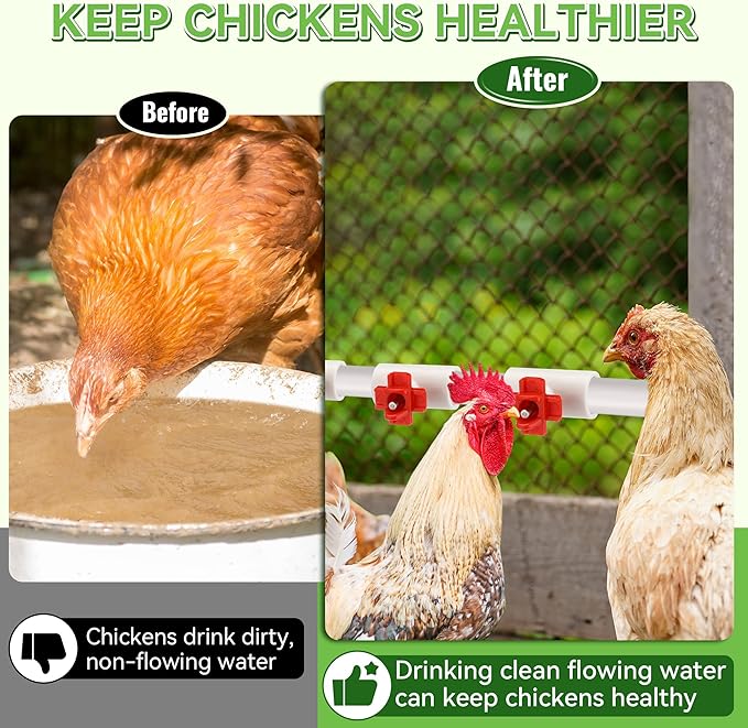 Enhon 12 Pack Chicken Nipples Waterer with 1/2'' PVC Tee Fittings, DIY Auto Chicken Waterering System, Horizontal Side Mount Poultry Water Nipple Waterer Drinker and for Ducks Quail and Other Poultry