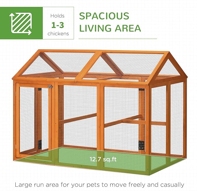 PawHut Chicken Run, Wooden Large Chicken Coop, Combinable Design with Perches & Doors for Outdoor, Backyard, Farm, 4.6' x 2.8', Orange