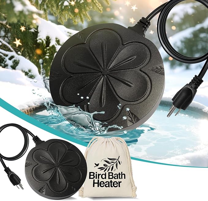 110W Bird Bath Heater for Outdoors in Winter, Submergible Cast Aluminum Chicken Water Heater with Thermostatically Controlled Bird Bath Deicer Pond Deicer for Livestock