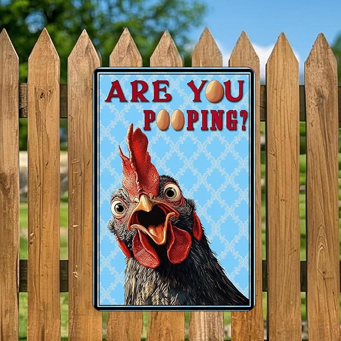 Funny Bathroom Signs Vintage Chicken Are You Pooping Metal Sign Home Chicken Toilet Wall Art Decor Humorous Restroom Kitchen Poster 12x16 Inch