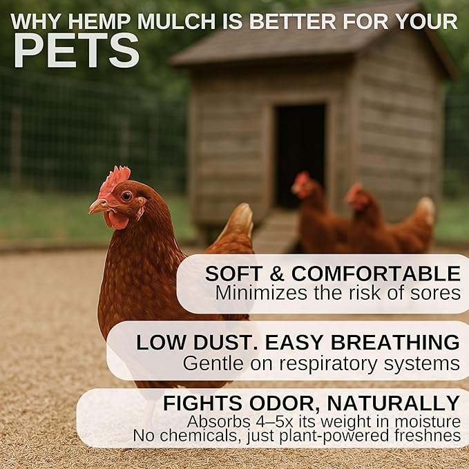 Patio Wise Premium All Natural Hemp Bedding & Garden Mulch – Dust-Free, Odor-Control, Ultra-Absorbent Pet Bedding for Small Animals, Chickens & Livestock – Bagged Biodegradable Ground Cover- 33 lb