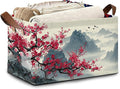 Cherry Blossom Collapsible Storage Box,Moutain Japan Organizer Bin with Handles for Room Decoration,Bins Book Basket Box 17x11.5x10Inch